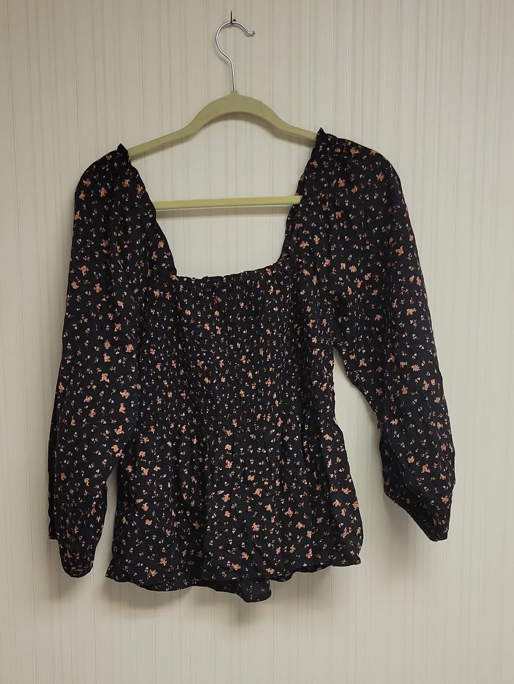 Madewell Georgette Lucie Floral Smocked Square-Neck Blouse Sz 4. Bubble Sleeve